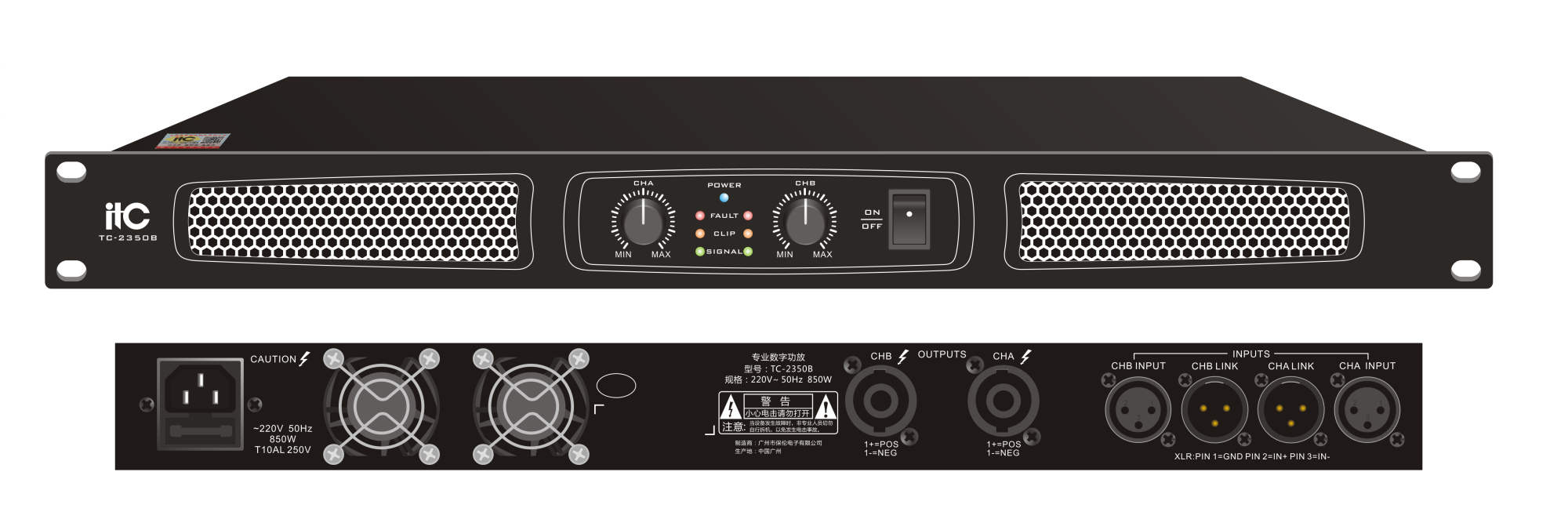 2-канальный усилитель, 2х350W / 8 Ом ITC-2350B